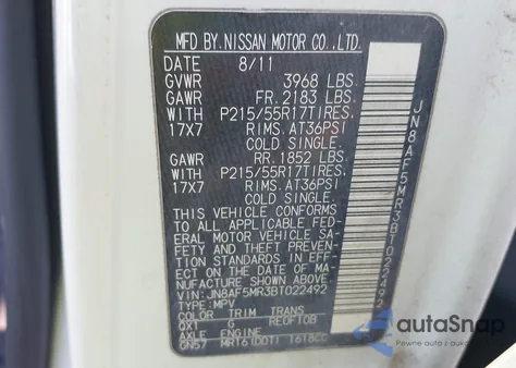 2011 Nissan Juke Sv from USA, damaged, VIN JN8AF5MR3BT022492